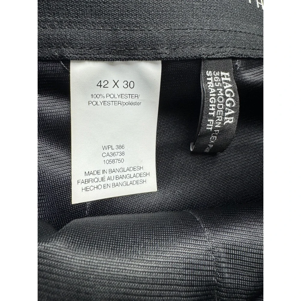 Haggar Mens 365 Modern Flex Pant Black Straight‎ Fit 42W X 30L Gabardine